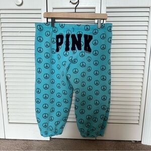 Y2K VS PINK Peace Sign Fleece Jogger Sweatpants Teal Size L